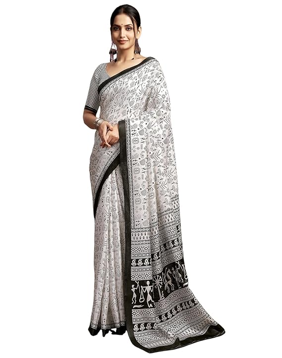 Black & White Warli cotton saree