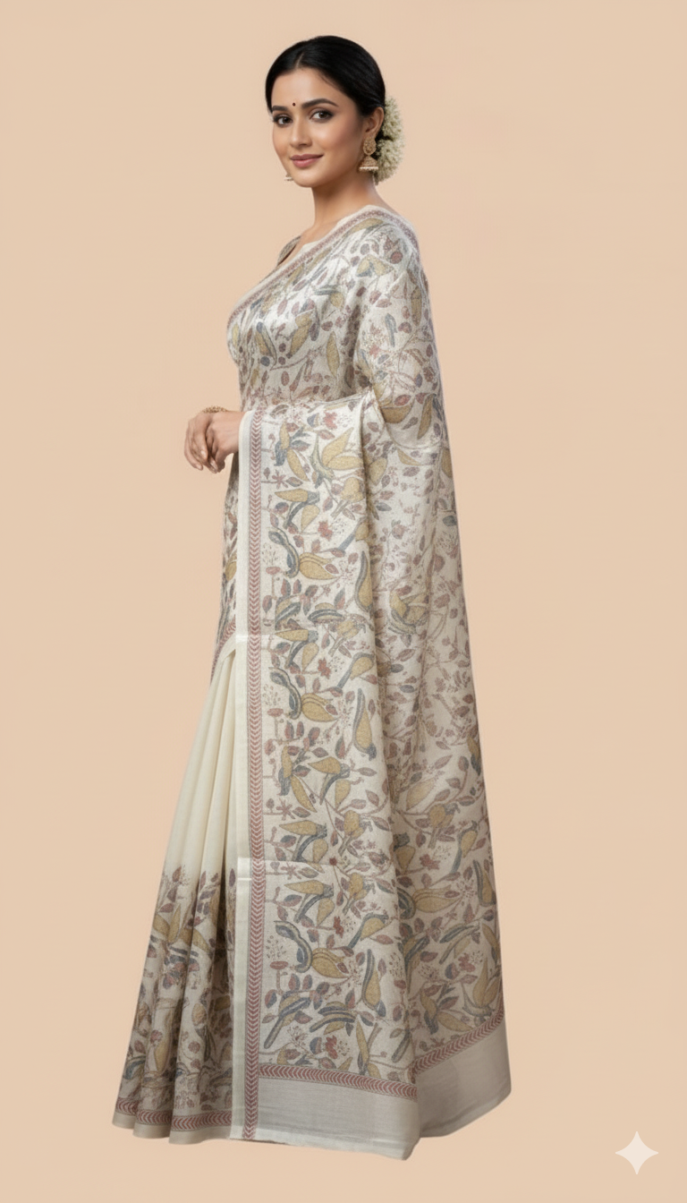Classic Cream & White Silk Saree with Subtle Elegance