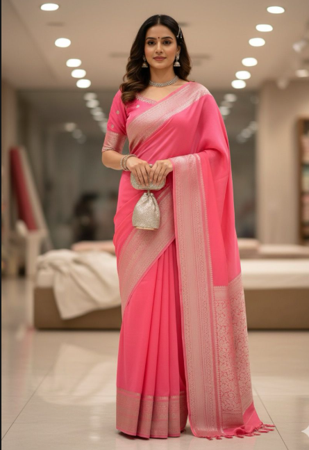 Graceful Pink Silk Saree – A Touch of Feminine Elegance