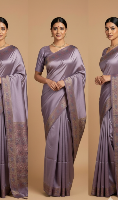 Elegant Purple Soft Silk Saree with Classic Border