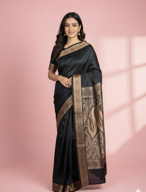 Classic Black Silk Saree with Elegant Border