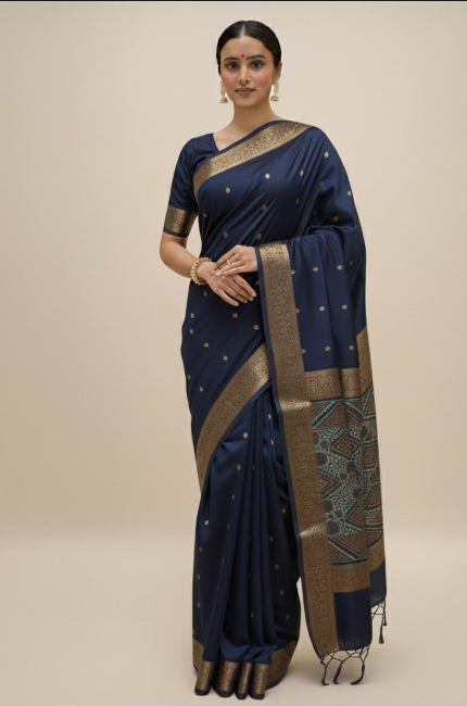 Classic Black & Brown Silk Saree with Elegant Contrast Border