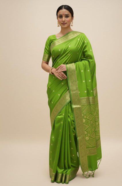 Elegant Light Green & Cream Silk Saree with Classic Border