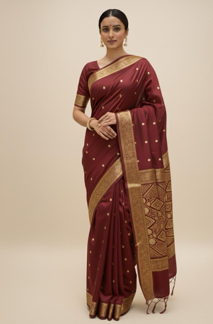 Elegant Maroon & Cream Silk Saree with Traditional Contrast