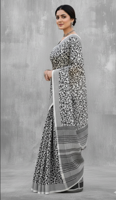 Chic White & Grey Elegance Saree – Subtle Sophistication