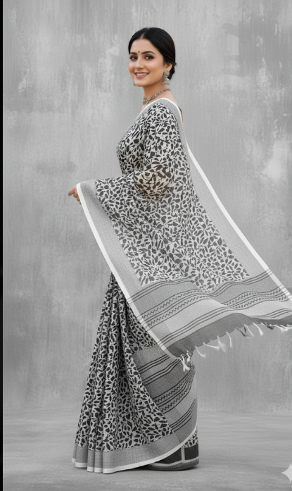 Chic White & Grey Elegance Saree – Subtle Sophistication