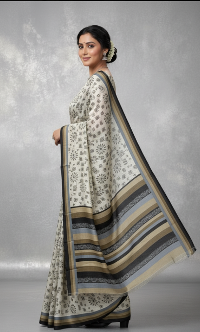 Mystic Mist White & Grey Saree – Elegance Redefined