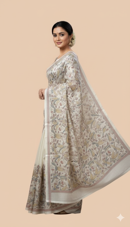 Classic Cream & White Silk Saree with Subtle Elegance