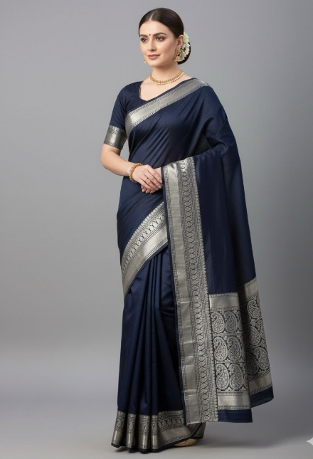 Mysore Silk Saree with Black & Grey Border