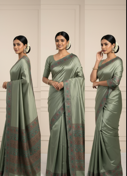 Elegant Light Green Soft Silk Saree with Delicate Border