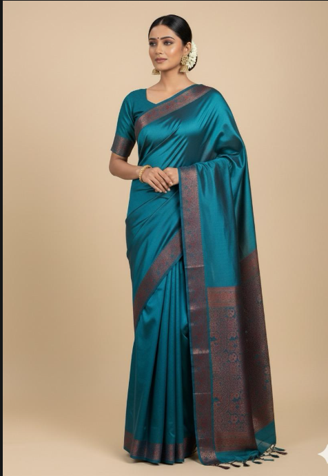 Graceful Blue Soft Silk Saree with Elegant Border