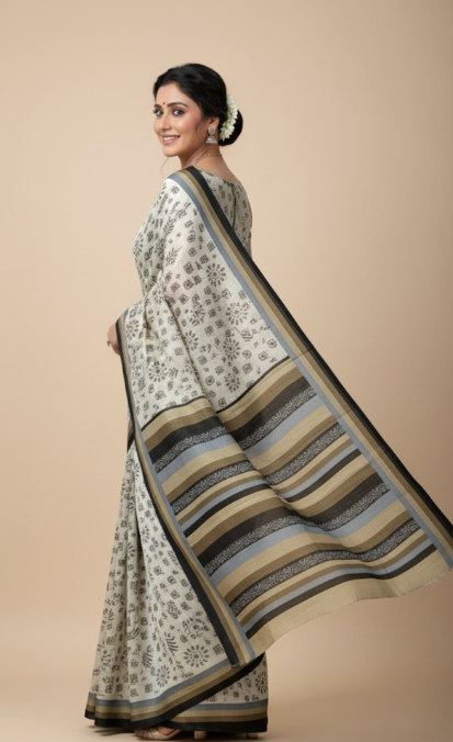 Mystic Mist White & Grey Saree – Elegance Redefined