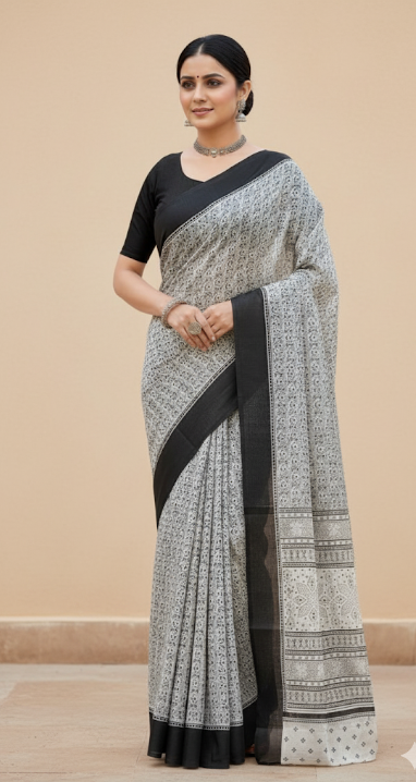 Monochrome Majesty White & Black Saree – Classic Elegance