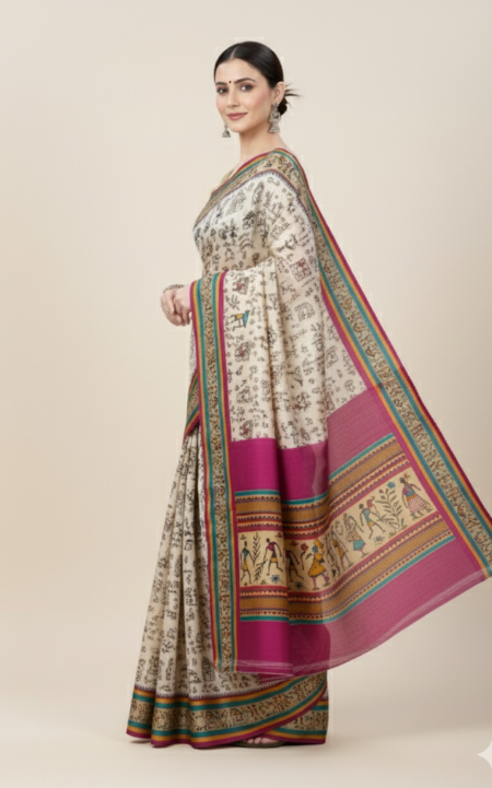 Pure White Saree with Striking Black Border – Classic Grace