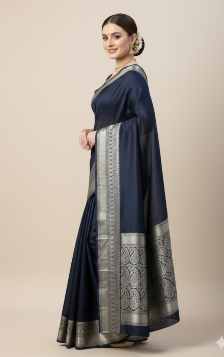 Mysore Silk Saree with Black & Grey Border