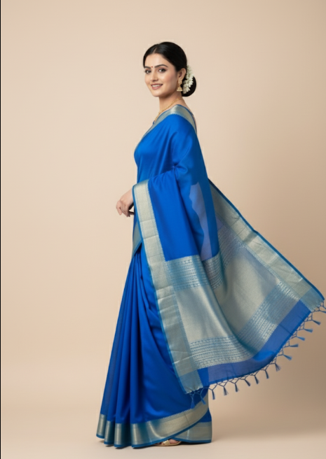 Royal Blue Mysore Silk Saree – Timeless Luxury in Every Fold