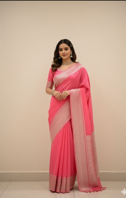 Graceful Pink Silk Saree – A Touch of Feminine Elegance