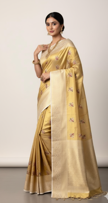 Radiant Yellow & Cream Mysore Silk Saree with Elegant Border