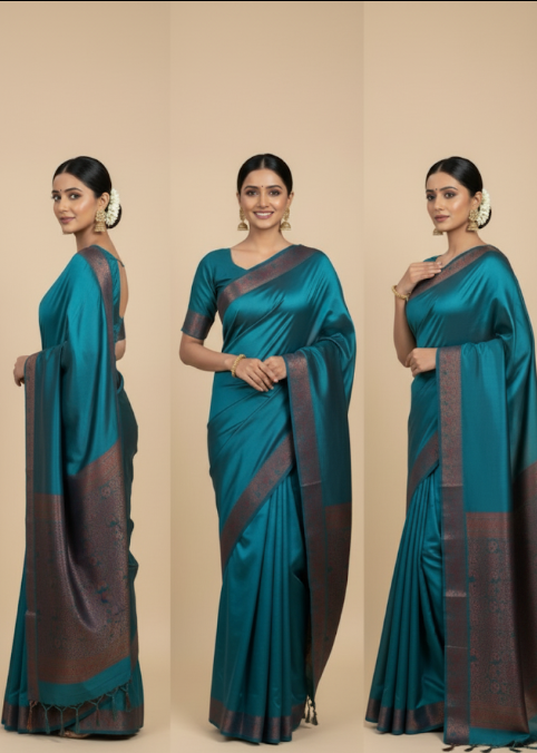 Graceful Blue Soft Silk Saree with Elegant Border