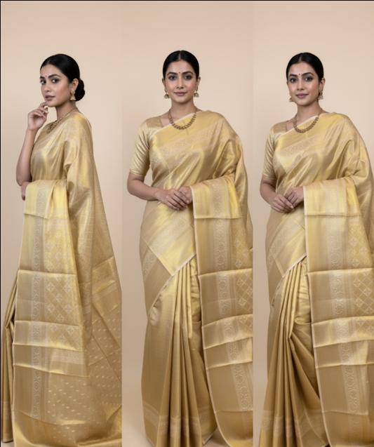 Radiant Yellow Golden Tissue Silk Saree with Luxurious Shine