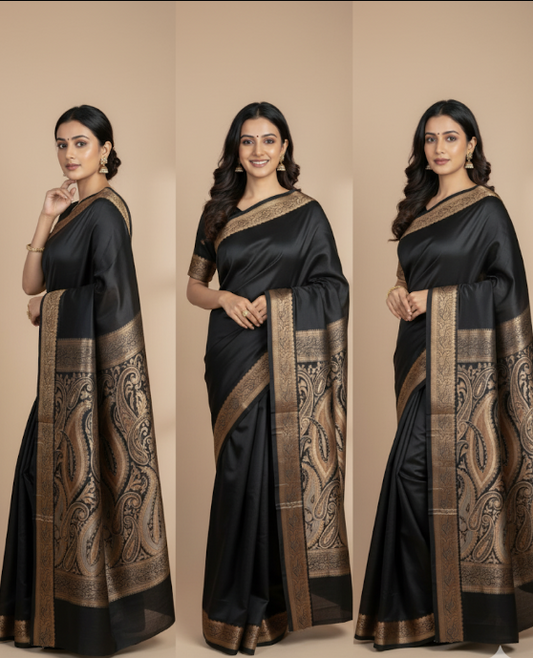 Classic Black Silk Saree with Elegant Border