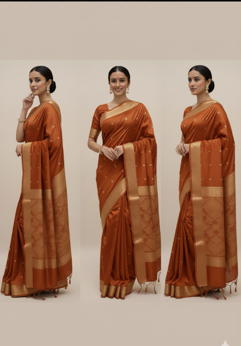 Vibrant Orange Silk Saree with Elegant Border