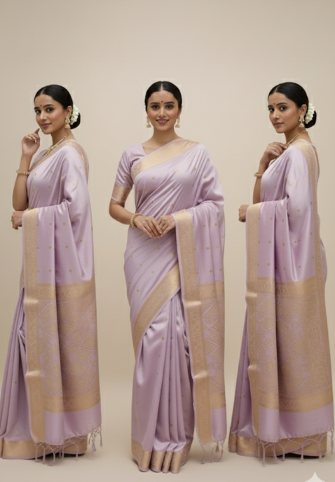 Elegant Soft Silk Saree with Golden Jari Butta