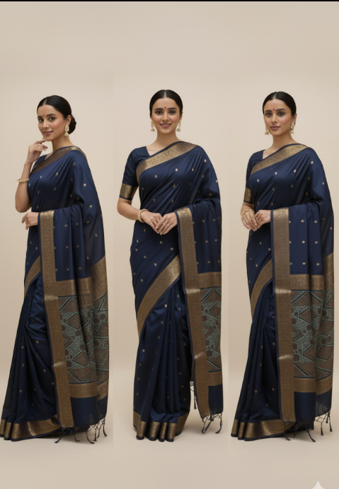 Classic Black & Brown Silk Saree with Elegant Contrast Border
