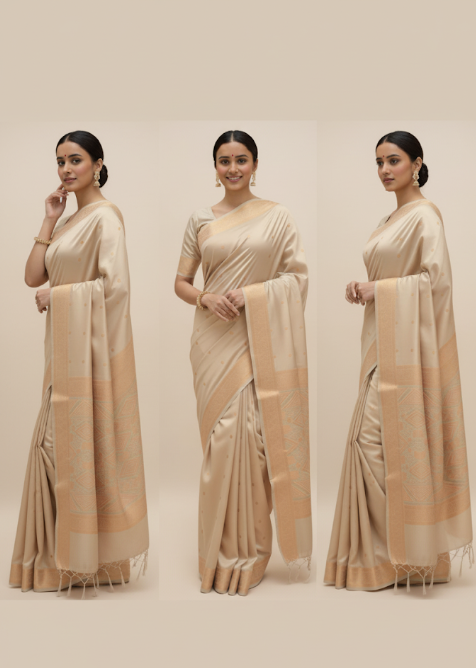 Graceful Beige Silk Saree with Subtle Elegance