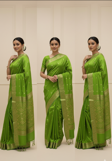Elegant Light Green & Cream Silk Saree with Classic Border