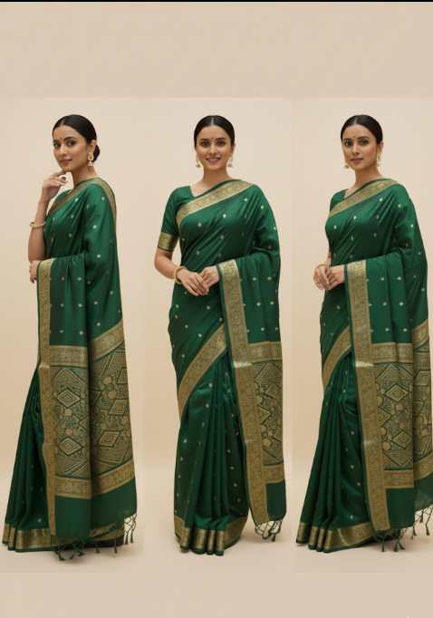 Regal Dark Green Silk Saree with Elegant Border
