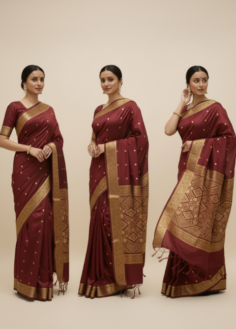 Elegant Maroon & Cream Silk Saree with Traditional Contrast