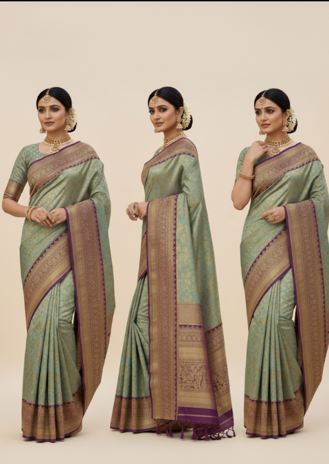 Luxurious Kanchipuram Silk Saree with Intricate Golden Zari
