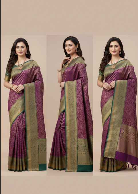 Grand Kanchipuram Silk Saree with Elegant Zari Patterns