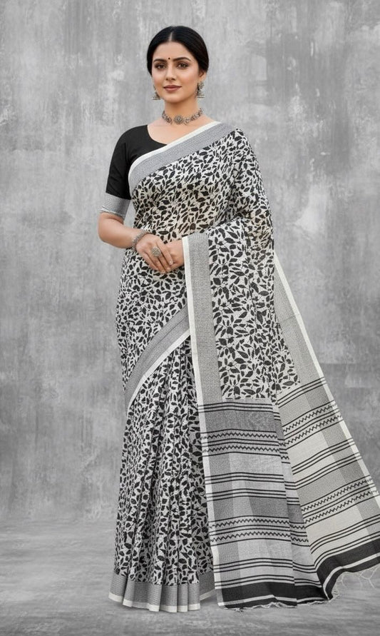 Chic White & Grey Elegance Saree – Subtle Sophistication