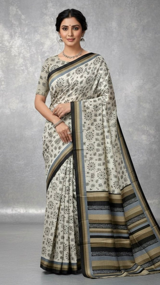 Mystic Mist White & Grey Saree – Elegance Redefined