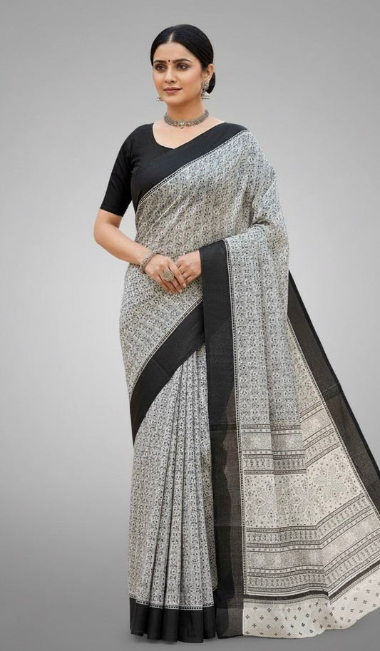 Monochrome Majesty White & Black Saree – Classic Elegance