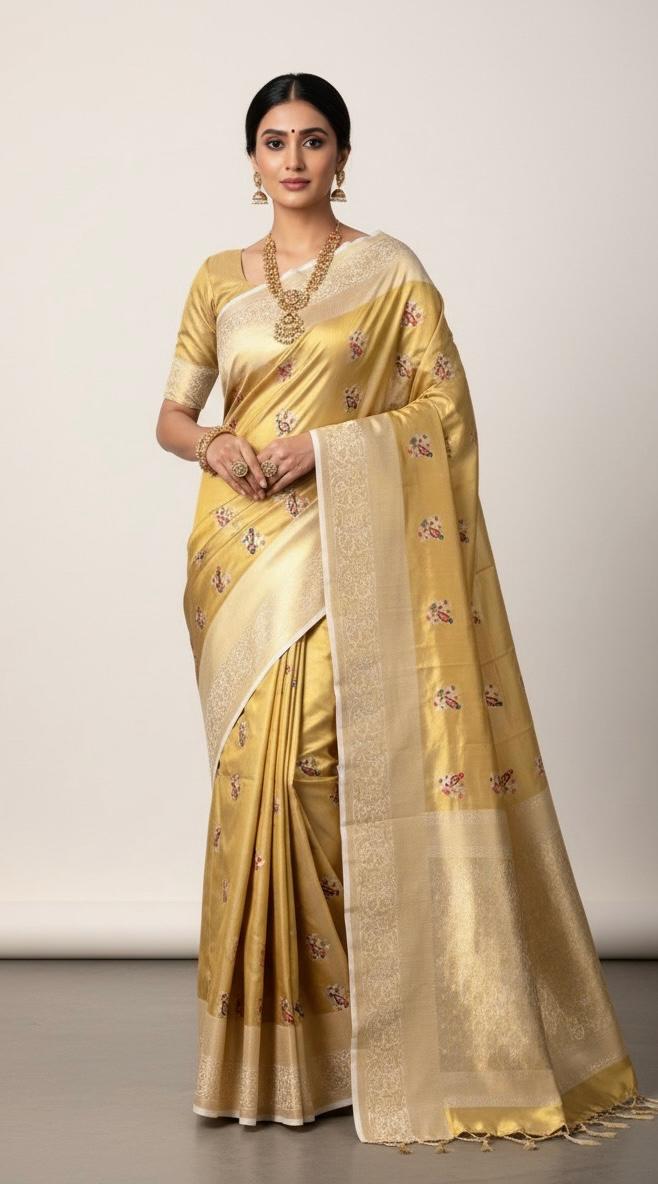 Radiant Yellow & Cream Mysore Silk Saree with Elegant Border