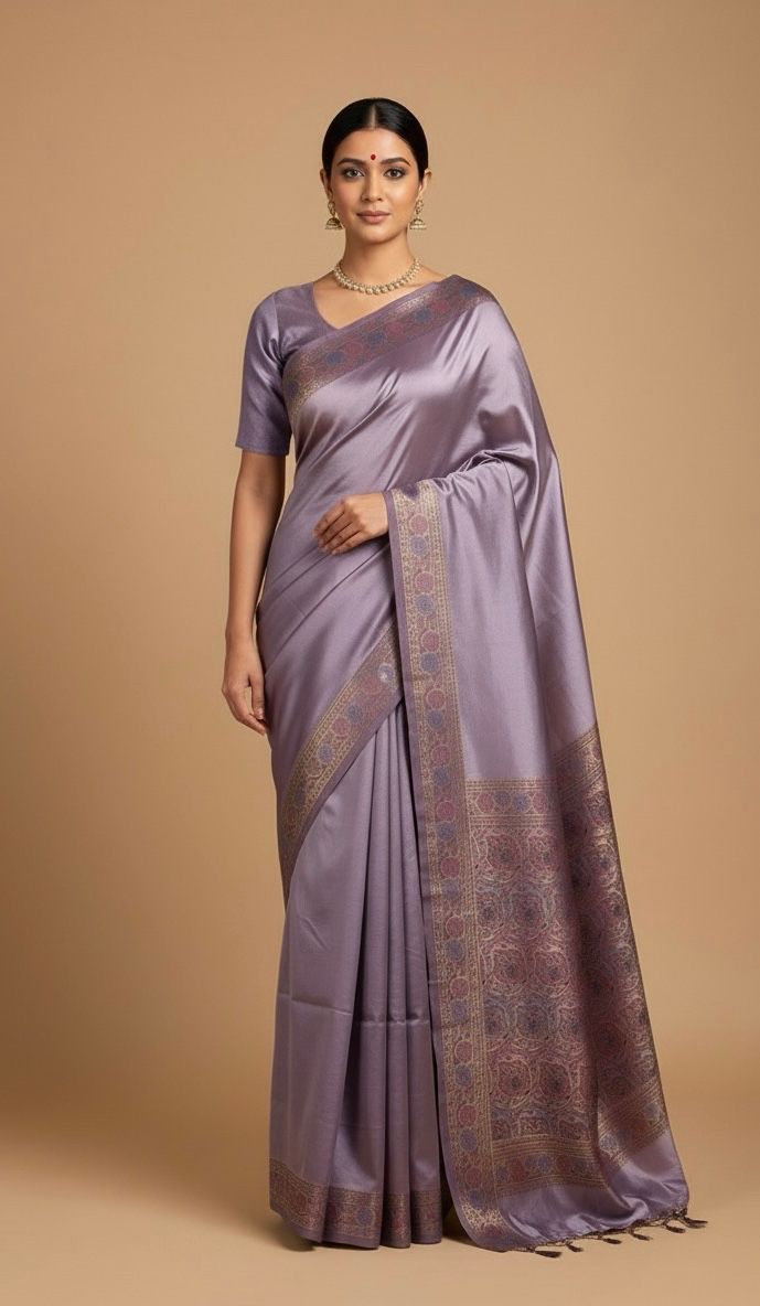 Elegant Purple Soft Silk Saree with Classic Border